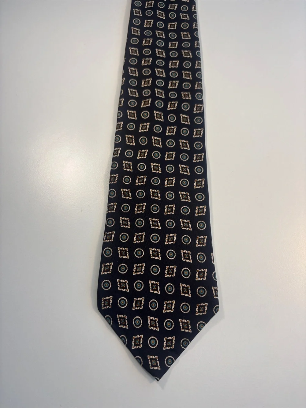 Classic Navy Geometric Silk Tie - Refined Pattern -603sku